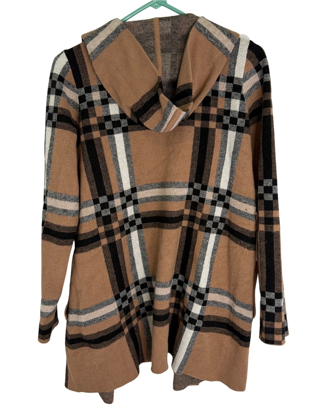 Christian Siriano Plaid Open Front Knot Jacket in Camel, Black, Cream - Picture 2 of 8